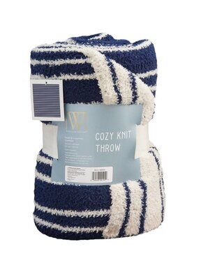 Wayland Square Cozy Knit Throw Blanket, Navy/White Stripe, 50 X 60 in